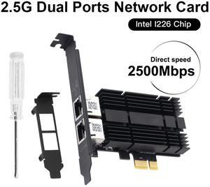 DERAPID 2.5Gbps PCIe Network Card Dual RJ45 Port Adapter with Intel I226 Chipset for Desktop Gaming Office 2500/1000/100Mbps PCI Express Gigabit Ethernet NIC Card RJ45 LAN Port Controller