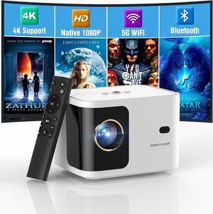 [Electric Focus] 5G WiFi Mini Bluetooth Projector 4K Support, 300 ANSI HD 1080P Portable Video Projector, ±40° Vertical Keystone|Zoom|Timer, DBPOWER Smartphone Projector Outdoor Movie for TV (White)