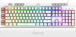 Redragon K512 Shiva RGB Backlit Membrane Gaming Keyboard with Multimedia Keys, Linear Mechanical-Feel Switch, 6 Extra On-Board Macro Keys, Dedicated Media Control, Detachable Wrist Rest, White