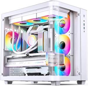 JONSBO TK-3 WHITE One-piece Curved Glass ATX Case, Separated Cabinet Case, Support BTF MB/Dual 360 AIO/ATX PSU/40Series GPU, with 10 Fan Positions, 270 Degree Side View Display,Column-less,White