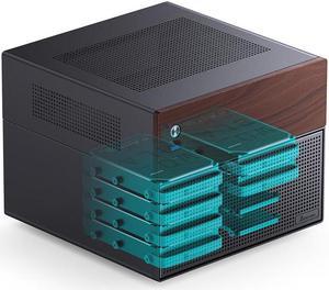 JONSBO N4 BLACK NAS mini Chassis, Walnut Wood, 8-Drive Bay/6*3.5 "HDD (4 hot-swap,2 non hot-swap), 2*2.5SSD,Micro ATX/ITX Case, USB3.2Gen2Type-C, 1x120mm Fan built-in, Black