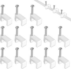 Cable Clips - CableGeeker 100 Pieces Ethernet Cable Clips with Nails 8mm Cord Holder for Cat6 Cat7 Flat Ethernet Cable (White)
