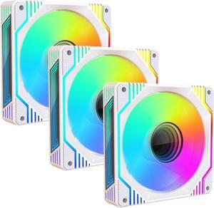 PANO-MOUNTS 120mm White Infinity Mirror ARGB Case Fans 5V 3Pin Addressable RGB PWM PC Fan Computer CPU Case Cooling Fans 600-1800RPM  3-Pack