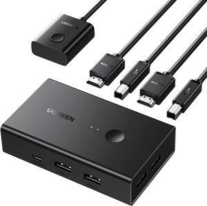 UGREEN KVM Switch, HDMI USB KVM Switcher with Desktop Control for 2 Computers Share Keyboard Mouse Printer and One HD 4K Monitor, Support 4K@60Hz 3D HDR, with 2 USB 2.0 Cables and 2 HDMI 2.0 Cables