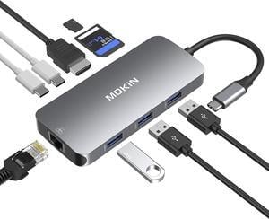 MOKiN 9 in 1 USB C Hub with 3xUSB-A Ports,2xUSB-C Ports 100W PD Charging,4K HDMI,RJ45 Ethernet,SD/TF Card Reader,Multiport adapter for MacBook Pro/Air,Dell XPS, Lenovo,Hp,etc