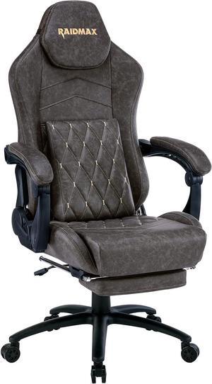 Raidmax Extra-Large Size Gaming Chair Office Chair PC Chair with Lumbar Support, Marble Gray Distressed Plain Breathable Leather Texture, High Back Adjustable Swivel Task Chair with Footrest (Gray)