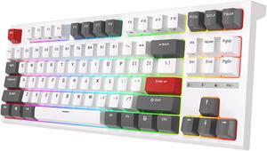 RK ROYAL KLUDGE R87 Wired Mechanical Keyboard 87 Key RGB Backlit Hot-swappable Gamer Keyboard Customised Keycaps with Dust Cover Brown Switch White