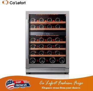 Ca'Lefort 24 Inch Wine Fridge - 46 Bottle Cooler with Dual Zone 40-65°F Temperature Control, Glass Door, and 3 LED Lights, Built-in or Freestanding for Home/Bar/Kitchen (5.65 cu.ft)