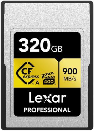 Lexar 320GB Professional CFexpress Type A GOLD Series Memory Card  Up to 900MB/s Read  Cinema-quality 8K Video  Rated VPG 400 (LCAGOLD320G-RNENG)